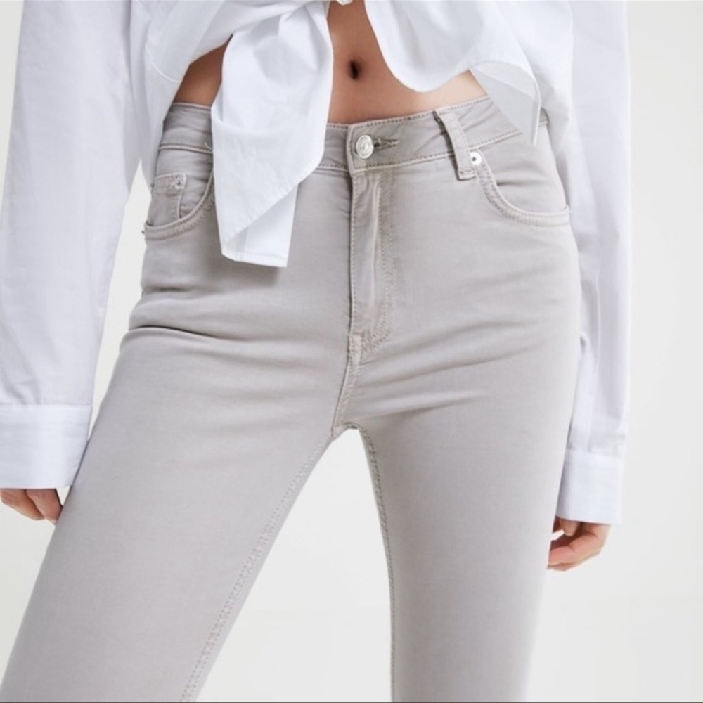 Zara Skinny Satin Slim Fit Stonewash Ice Stone Pants